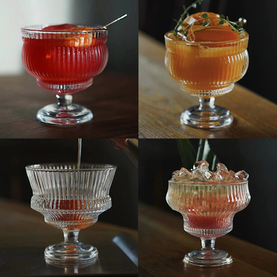 复古竖纹鸡尾酒杯创意高脚杯马天尼杯雪糕甜品碗果汁冷饮杯调酒杯