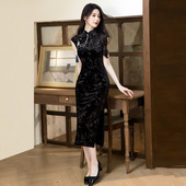 黑色丝绒复古风无袖 旗袍女2026年春季 新款 无袖 改良新中式 老上海