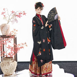 原创明制汉服女立领斜襟长衫织金马面裙晚明风暗纹合领长衫纯绣花