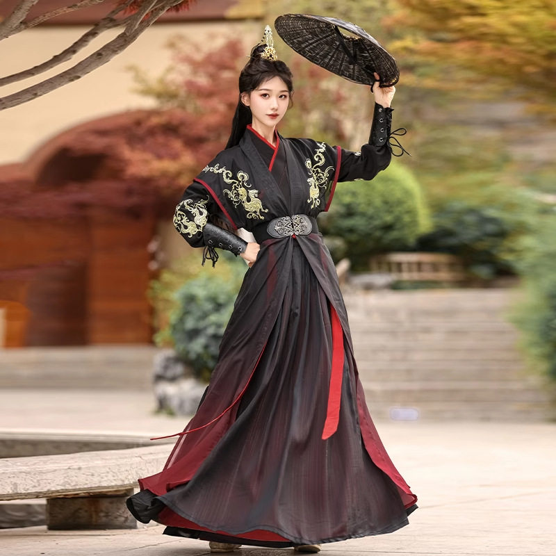 原创汉服2026新款宋褙子齐腰武侠古装虎符黑红酷飒男女装同款套装