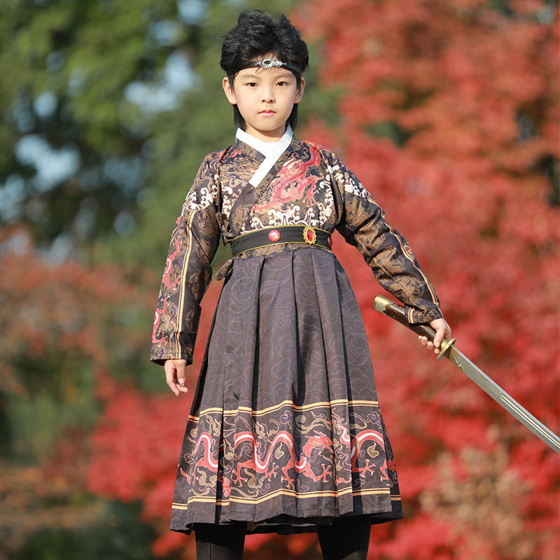 儿童汉服古装男童中国风明制交领女童唐装锦衣卫武侠龙纹服飞鱼服