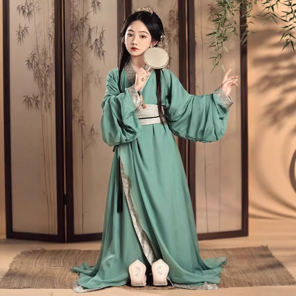 原创女童汉服春秋战国袍复原款直裾袍中国风女宝宝儿童演出服古装