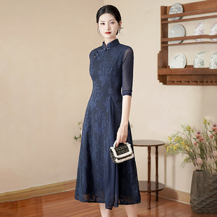 显瘦妈妈奥戴国风新中式改良旗袍2026新款女复古长袖连衣裙春