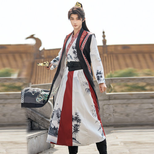正品原创2026新款武侠侠客古风刺绣黑红色影视古装剧本杀汉服套装