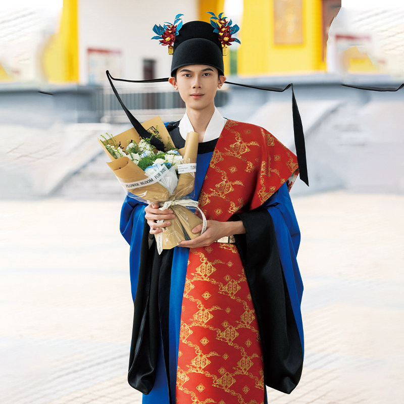 明制汉服男学士服工科大学生学位服新中式襕衫进士服状元服披红