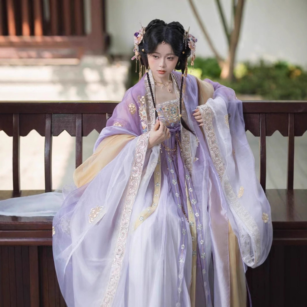 花朝记【小殿下】华丽唐风齐胸裙刺绣大袖斗篷华丽汉服日常超仙