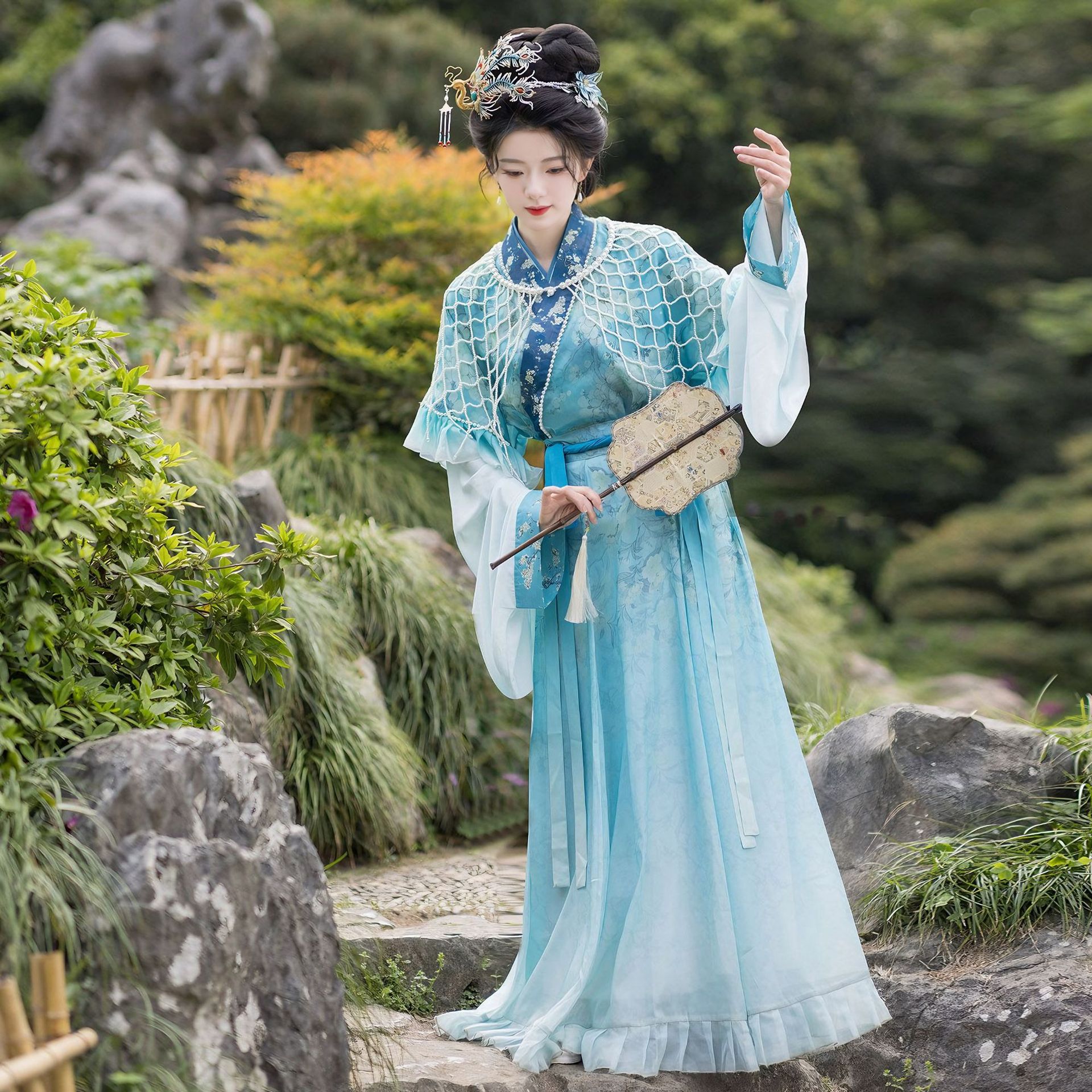原创晋制神仙服汉服女2026新款交领广袖齐腰襦裙网纱披肩仙气古装