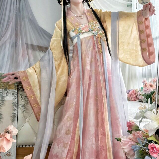 成人女士汉服风栖梧古风唐制汉服女齐胸对襟破裙日常春夏款套装
