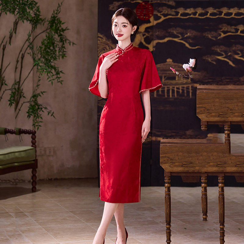 红色改良旗袍2026新款女新中式订婚礼服裙敬酒服新娘结婚回门