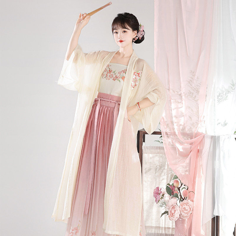 原创宋制汉服女2026新款长干寺褙子对襟长衫超仙齐腰百褶裙套装夏