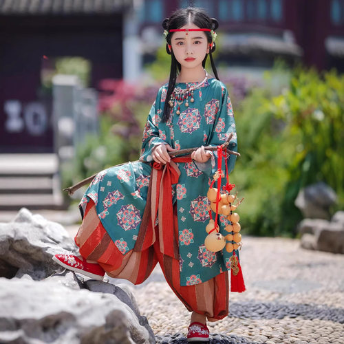 原创女童汉服2026新款改良儿童古风唐制圆领袍国风套装小道童古装