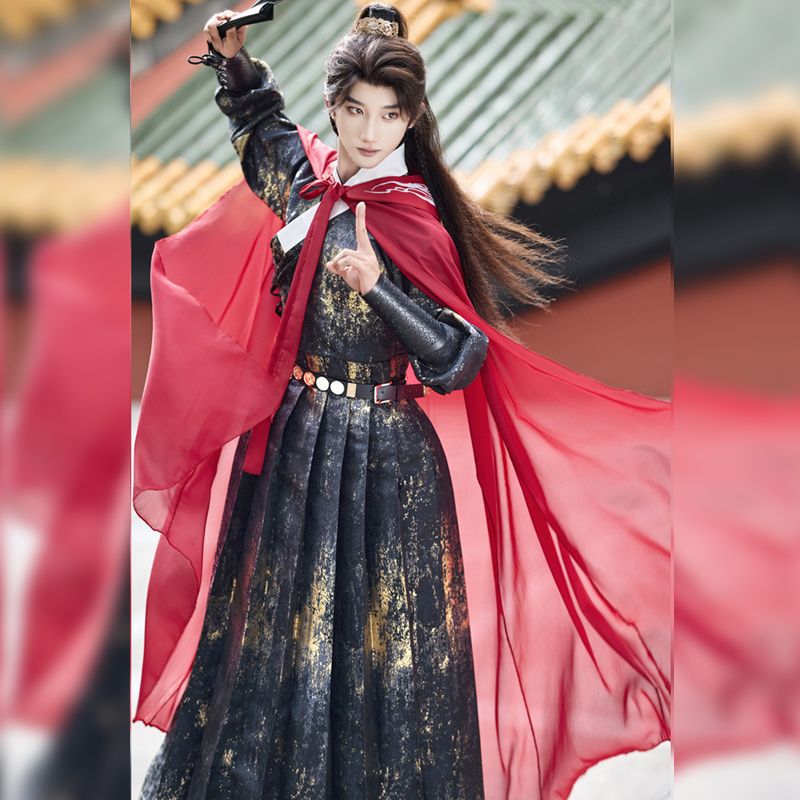 男女斗篷感飞鱼服配饰飘逸垂感将军红黑刺绣半透汉服绣花斗篷