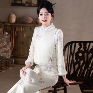 冬款加绒加厚长款改良长袖旗袍马甲两件套装2026新款年轻款女冬季