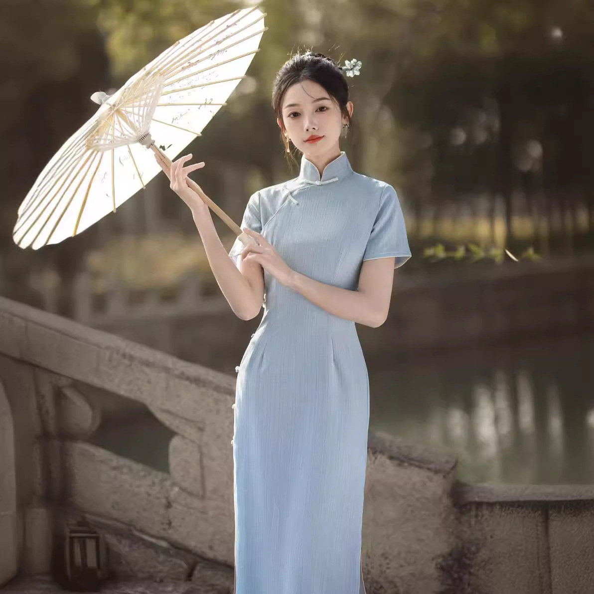 2025春夏新款中国风日常文艺舒适透气曳地长款古法全开襟改良