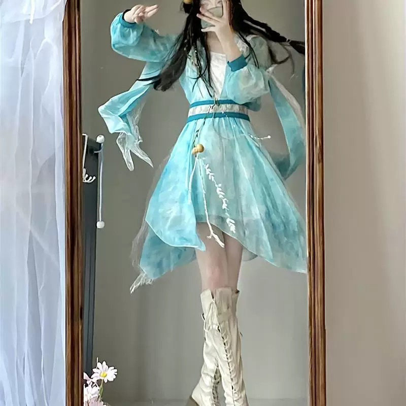 汉服女魏晋制大袖衫直裾重工刺绣日常超仙气套装武侠古装齐腰改良