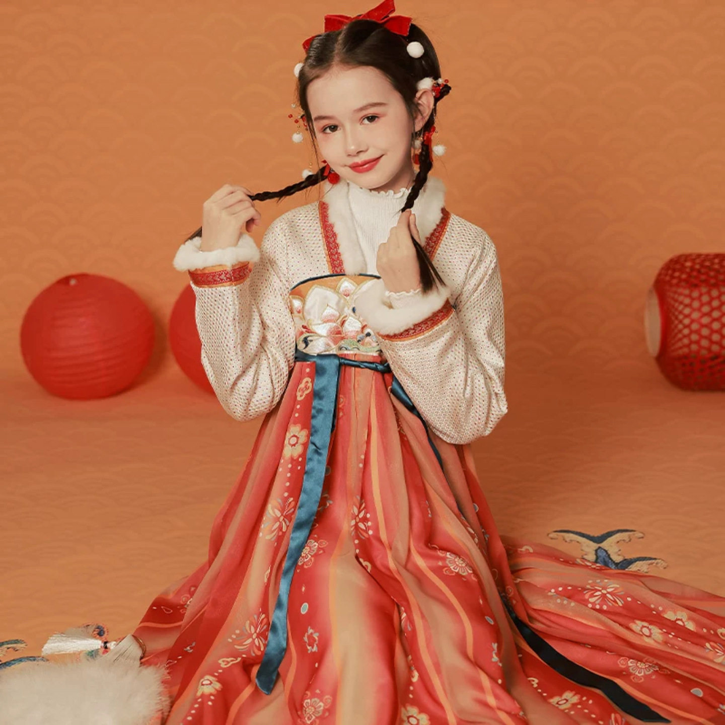 原创女童汉服冬装新中式儿童唐装襦裙民族风古装中国风加厚连衣裙