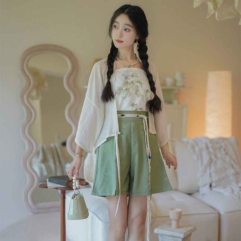 洛竹原创2026年宋制汉元素小外套短裤套装国风日常清新汉服女夏款
