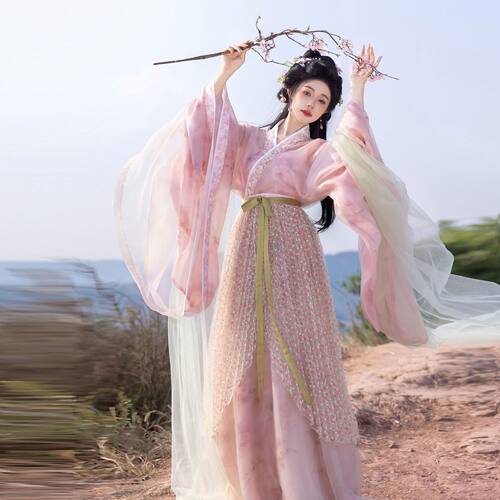 正版原创汉服女晋制南北朝大袖襦交领齐腰襦裙小清新印花古装春秋