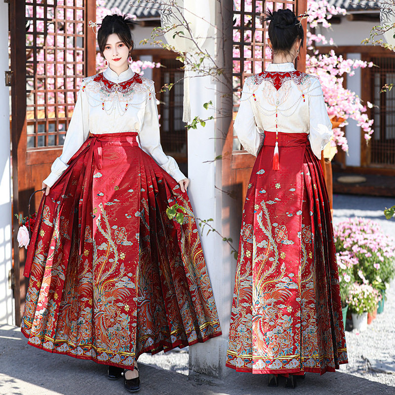 新中式国风凤凰仿妆花红色马面裙 敬酒婚服女春秋季新款订婚礼服