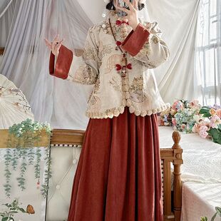 原创汉服女2025新款新中式国风加绒短袄改良旗袍八破裙贺岁款套装