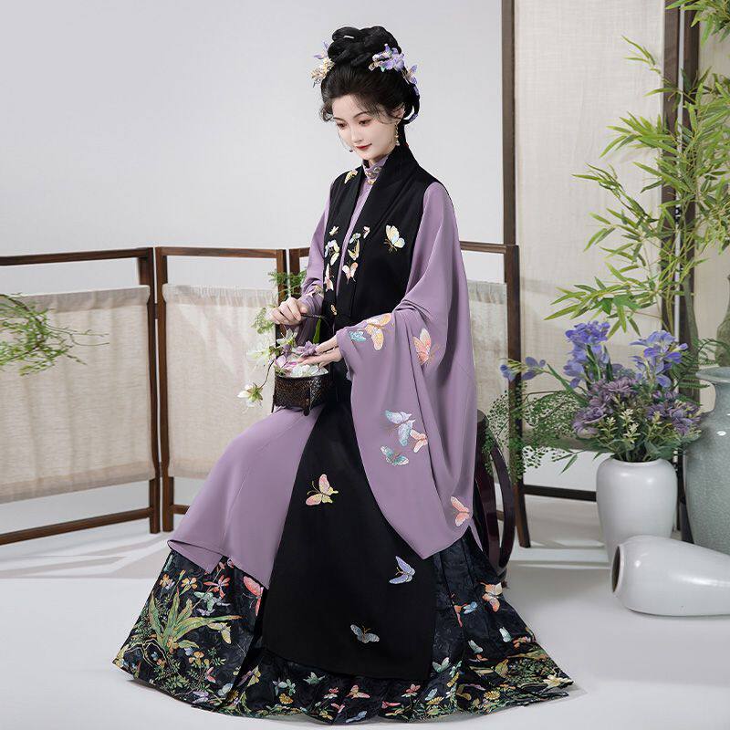 原创明制汉服女2026新款春秋比甲对襟立领长衫中国风马面古风套装
