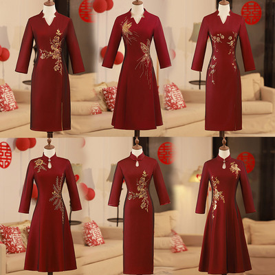参加婚礼妈妈礼服年轻高端喜婆婆婚宴装丈母娘连衣裙旗袍春秋