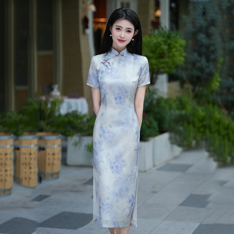 小个子旗袍2025新款女夏季新中式改良连衣裙日常可穿素雅紫色