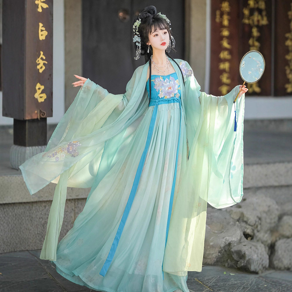 原创唐制汉服女2026新款古装刺绣诃子裙大袖衫齐胸仙气汉元素套装