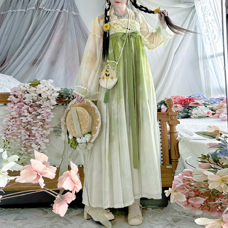 洛竹【小蜜蜂】原创唐制齐胸汉元素吊带裙日常汉服套装春夏日常款