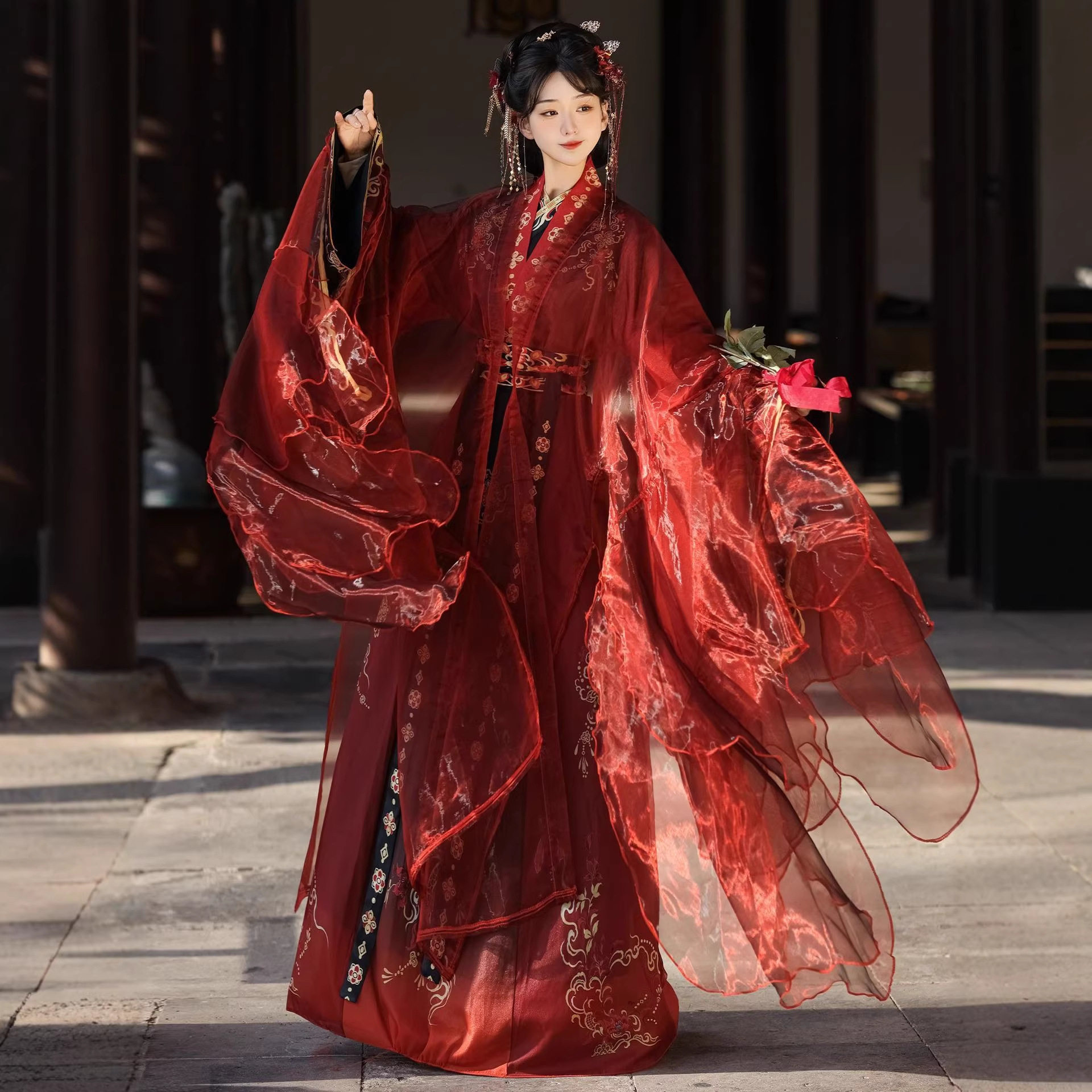 原创红色汉服女2026新款春夏古装仙侠影视改良汉元素国风日常套装