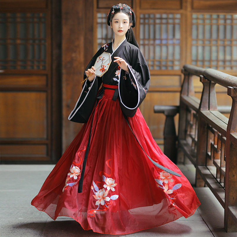 兮颜汉服女中国风魏晋风交领齐腰襦裙学生古风日常古装秋禅意