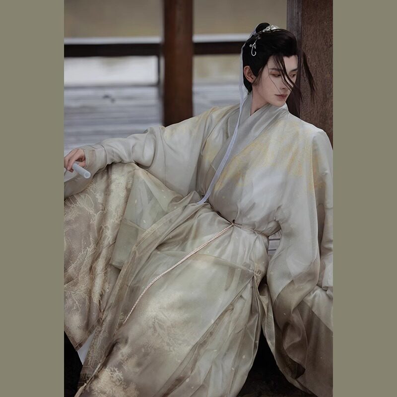 正版原创汉服男女同款印花晕染渐变明制道袍成人儒雅中国风改良版