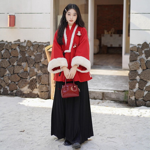 洛竹2026对穿交短袄明制汉服套装女秋冬加绒日常百搭国风新中式