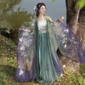 吊带齐腰春夏重工刺绣套装 洛竹新品 衫 原创汉服女大袖 幽谷百合