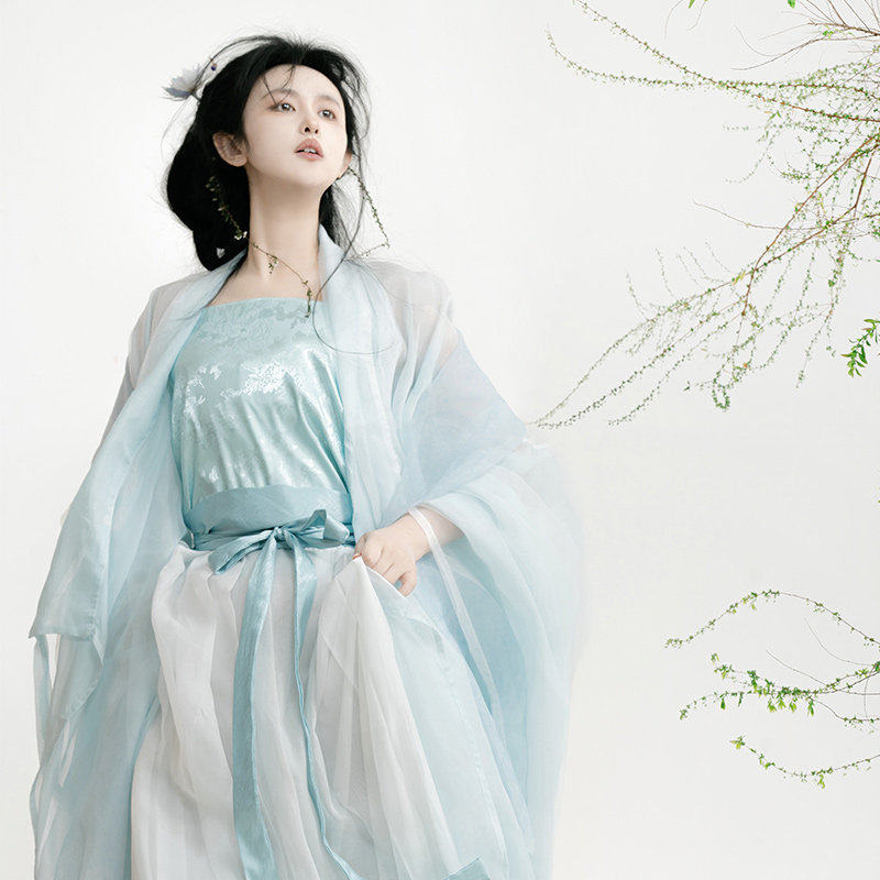 原创改良直裾大袖衫春夏款超仙清冷魏晋风拖尾齐腰汉服女2026新款