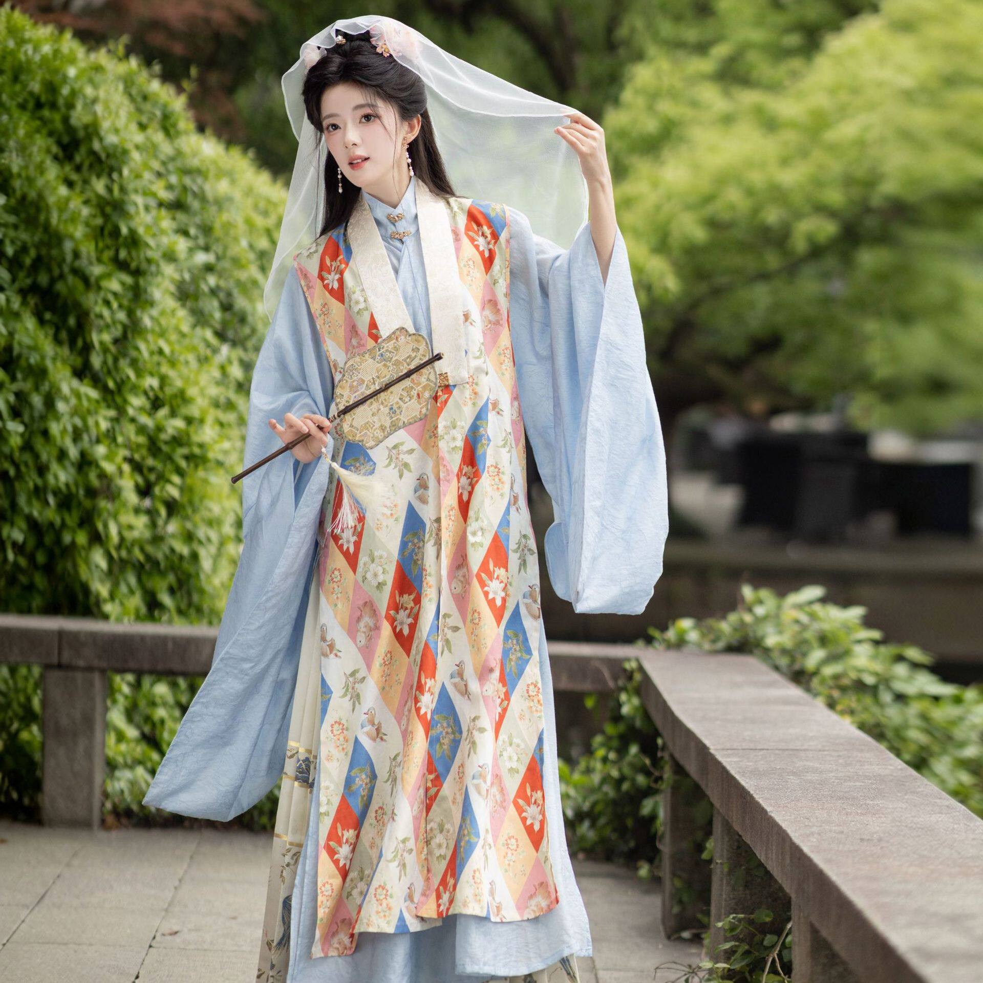 红楼梦十二钗妙玉原创明制汉服女2026新款头纱竖领长衫比甲马面裙