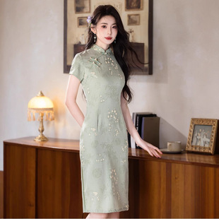 女送考高考古法小个子 夏季 靓依铺新中式 绿色改良旗袍2026新款