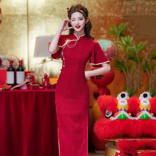 红色旗袍女感新中式敬酒服新娘2025新款订婚结婚宴会礼服回门