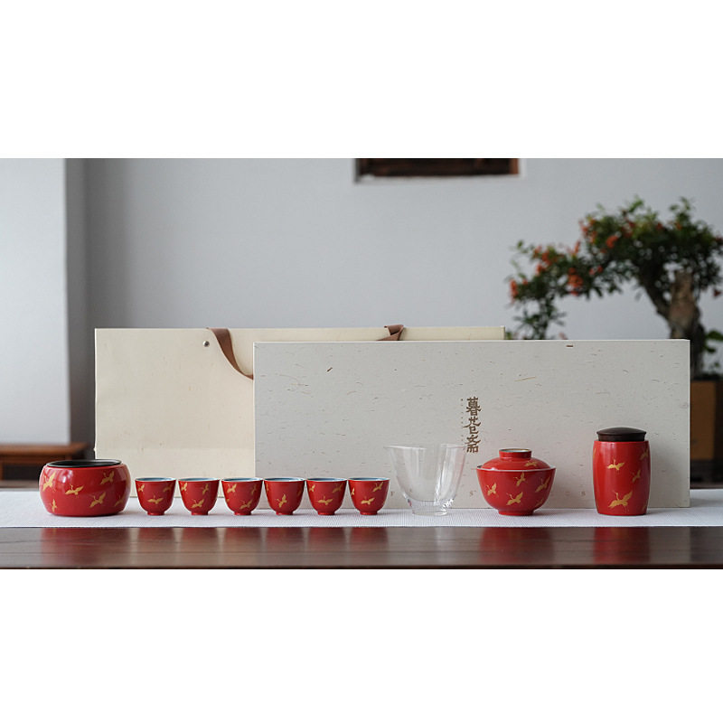 整套家用功夫茶具干泡盖碗建水茶杯茶叶罐珊瑚红仙鹤套装礼盒套组在类目 餐饮具, 茶具, 整套茶具中 - 来自Buy2taobao.com提供专业的淘宝代购服务