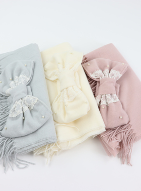 围巾披肩蝴蝶结纯色少女百搭可拆卸日系甜美洛丽塔两用可爱软妹