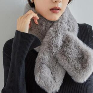围巾围脖仿兔毛加厚毛绒冬季加厚24年新VIS原单尾货保暖简洁男女