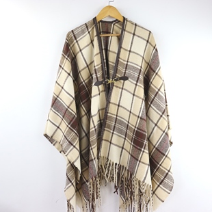 22年日本单尾货披巾披肩仿羊绒格子冬季秋旅游外出空调开叉多功能