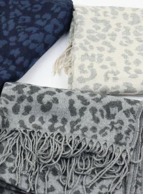 豹纹围巾披巾文艺气仿羊绒冬季保暖双面柔软格子圈圈工厂清仓男女