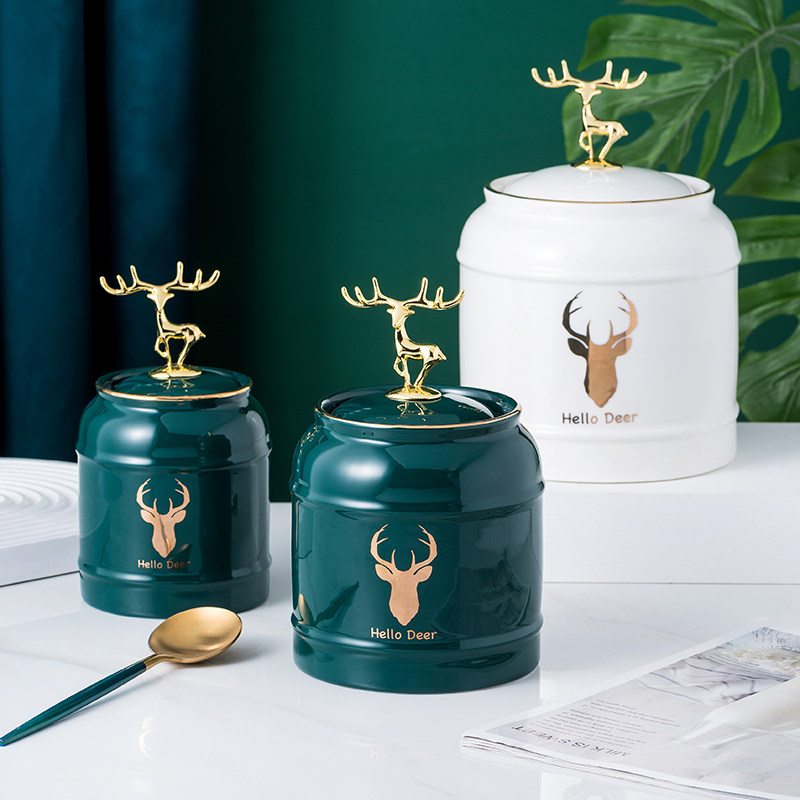 欧式陶瓷糖果罐装饰品现代客厅茶几创意家用干果罐储物罐家居摆件