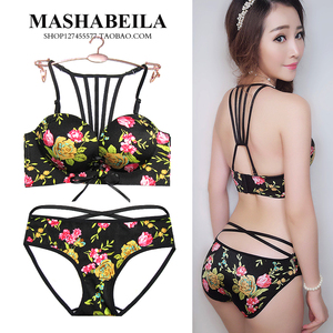 无钢圈文胸套装小胸加厚聚拢美背拉绳手掌按摩收副乳性感女士内衣