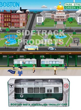 MBTA波士顿儿火车头仿真合金模型古典绿皮火车模型儿童玩具车