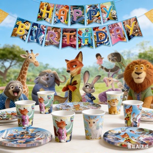 疯狂动物城主题生日派对餐具套装装饰拉旗生日气氛布置Zootopia 2
