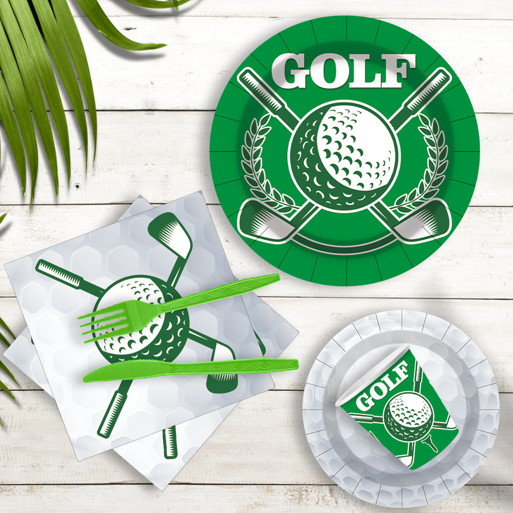 高尔夫球主题派对桌面装饰纸盘纸杯纸巾餐具套装聚会氛围场景布置
