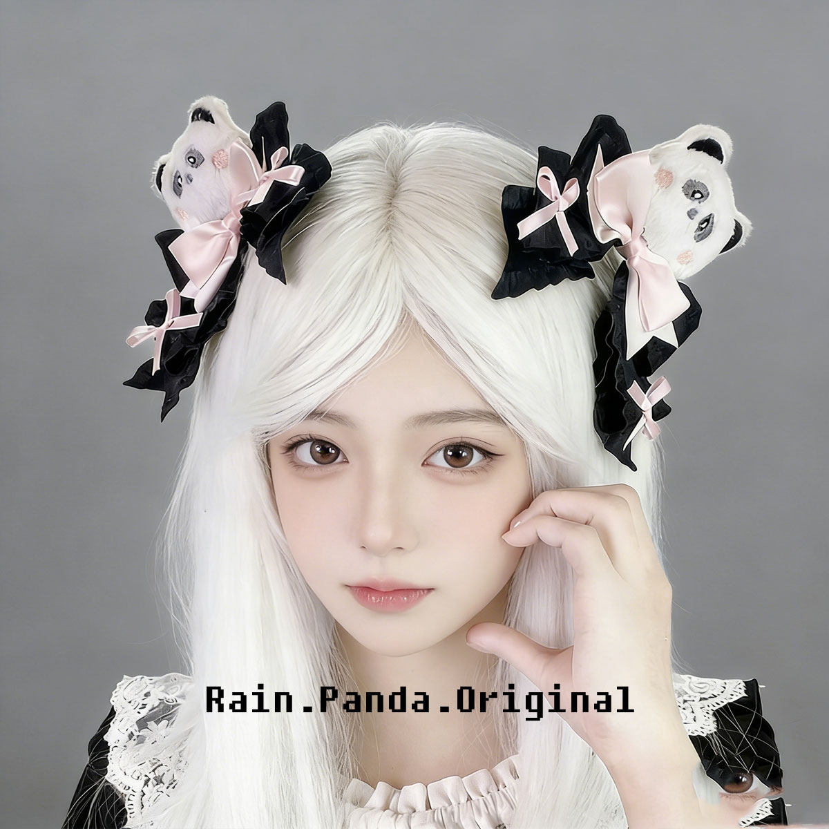 雨熊lolita兔熊蝴蝶结发夹可爱日系软妹LO娘头饰手作动物对夹