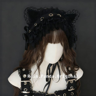 雨熊亚文化暗黑重工蕾丝猫耳发带Gothic哥特洛丽塔发饰